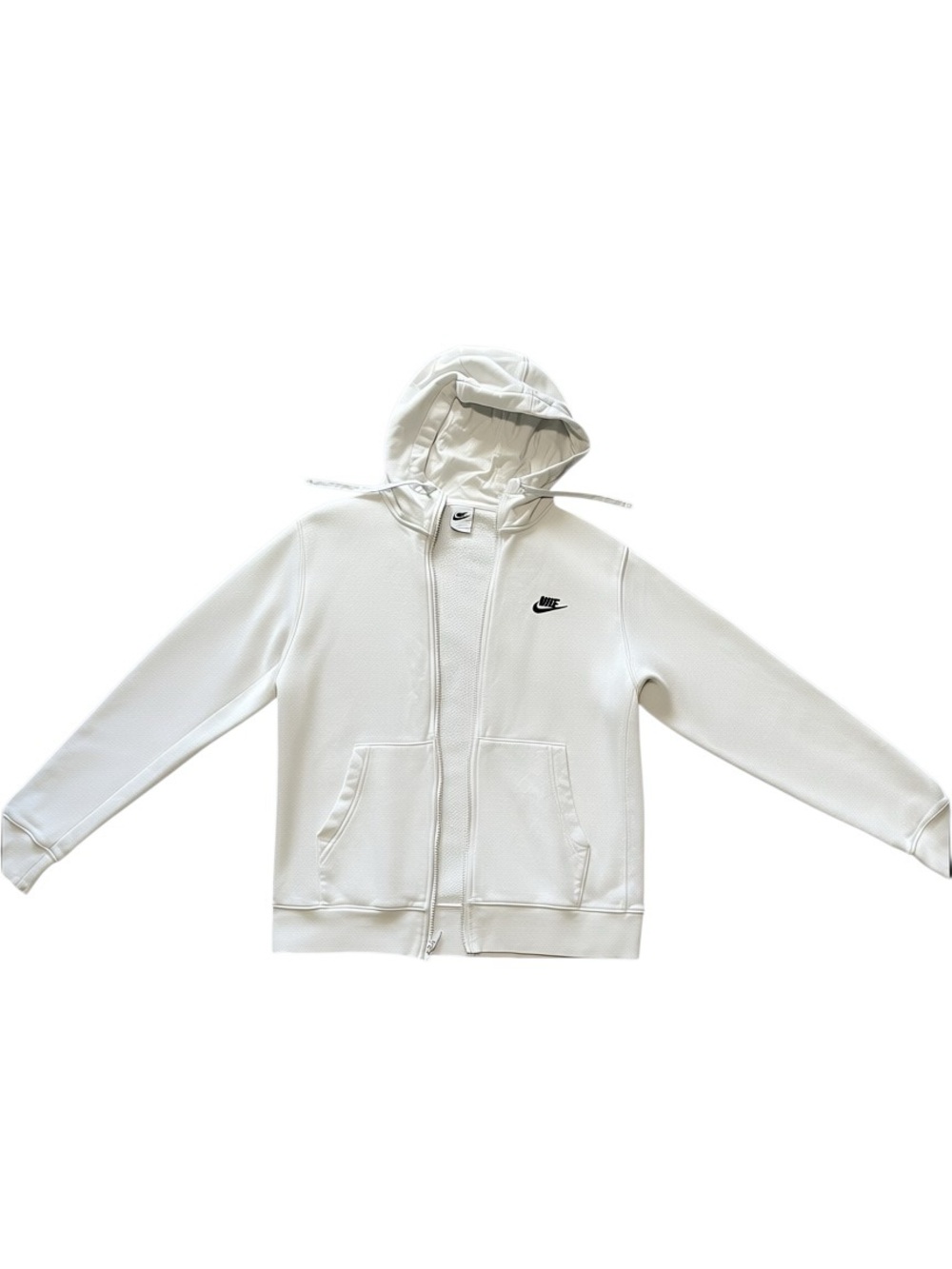 Nike White Hooded Full-Zip Sweatshirt with Black Swoosh